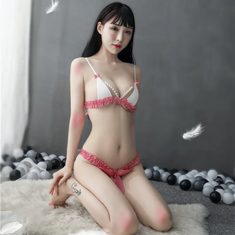 

Сексуальное нижнее белье Zhang Hu, женское сексуальное бикини с жемчугом, комплект нижнего белья из бюстгальтера «три точки» с бабочкой 1331