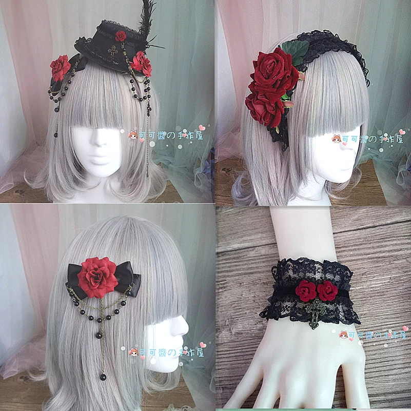 Лолита Темно готические рукава резинки для волос жесткий головной убор сестры