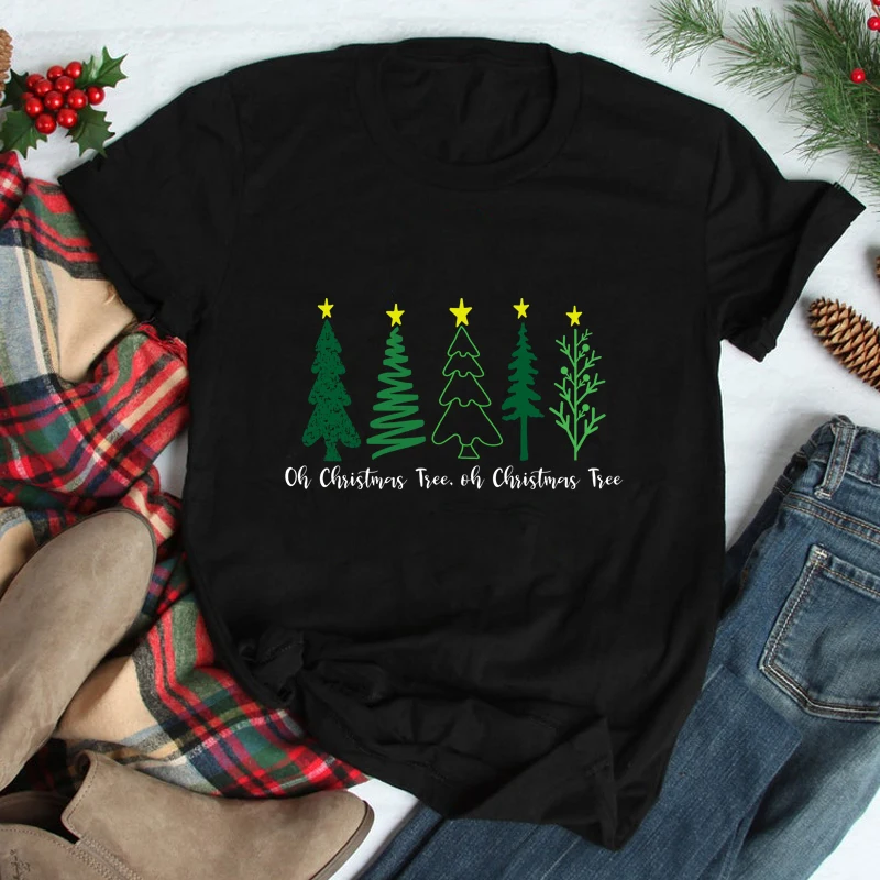 

Цветная футболка с рисунком рождественской елки, Женская рождественская футболка в стиле ретро, топ, Милая зимняя праздничная подарочная ф...