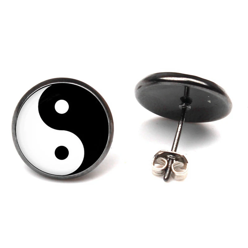 Серьги гвоздики Ying Yang очаровательные серьги пусеты с волшебным знаком Тай Чи Зен