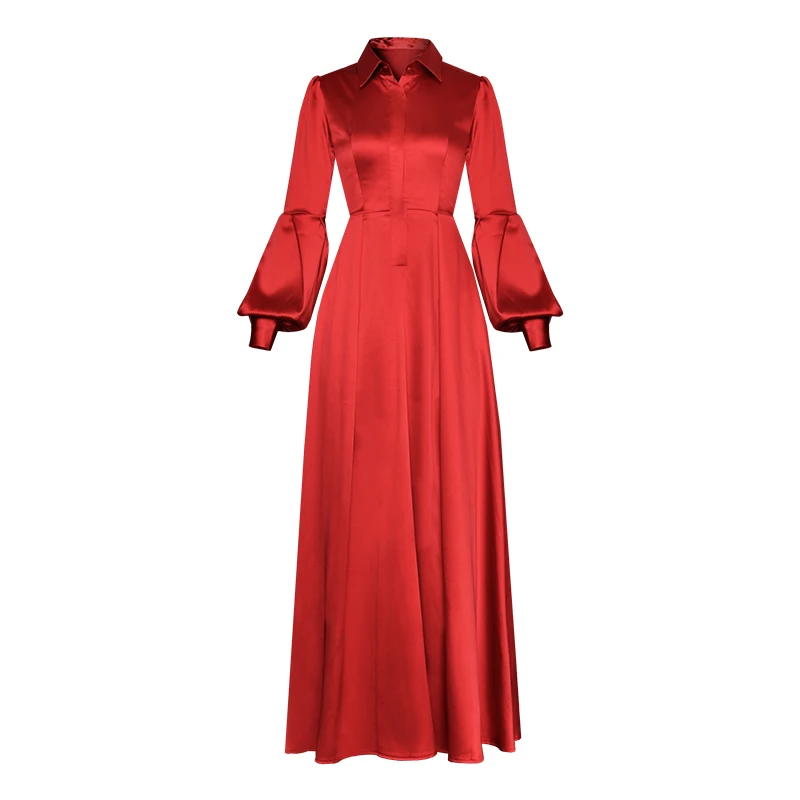 

Lapel single breasted lantern long sleeve slim fit long style party dress show dress fall 2020 NEW