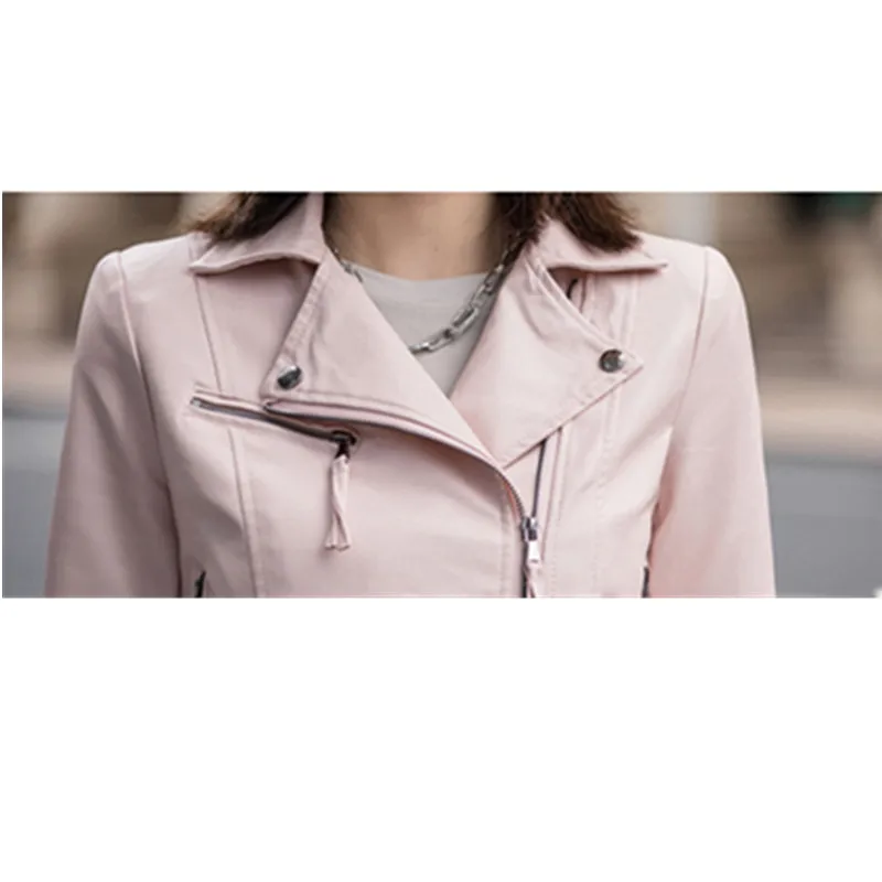Womens Autumn Winter Jacket PU Washed Leather Slim Elegant All-Match Motorcycle Coat High Street Hipster Sweet Cool Dating Top enlarge