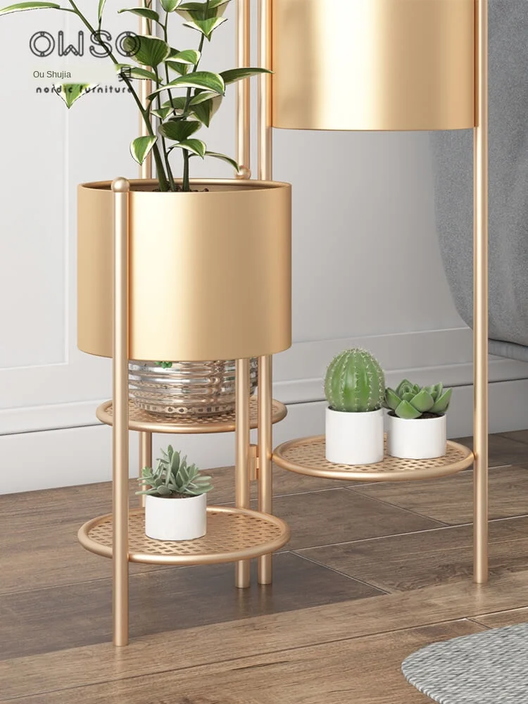 Nordic Living Room Wrought Iron Flower Stand Floor-standing Foldable Green Rack Three-layer Integrated Plant Metal Shelf | Мебель