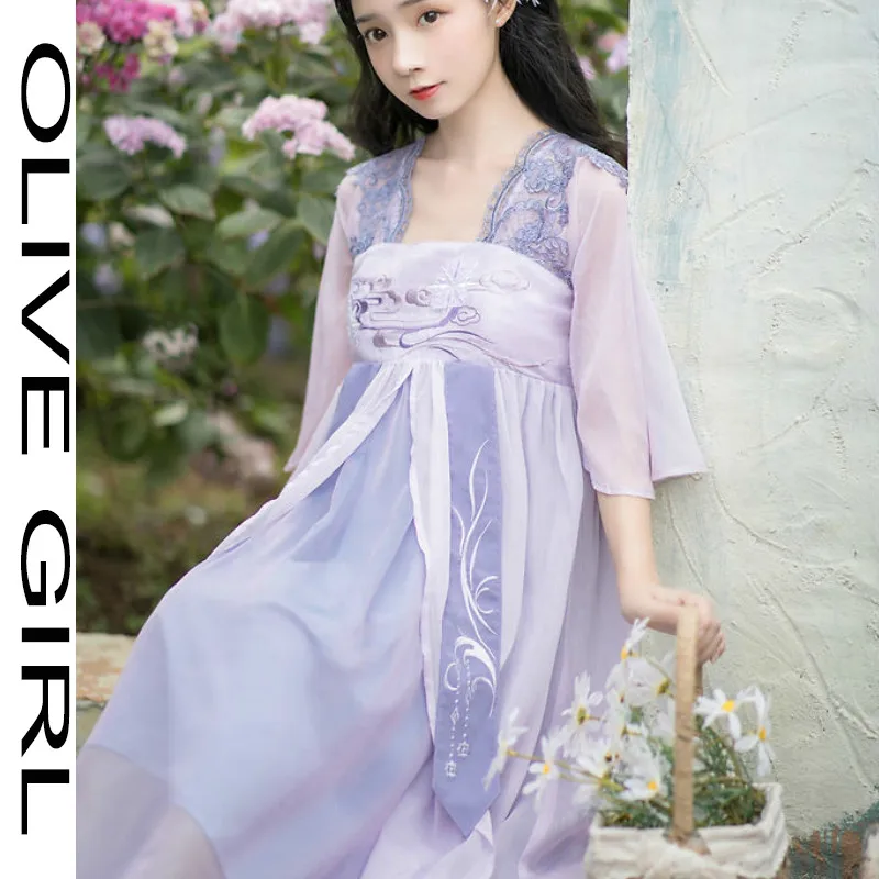 

Summer Chiffon Dress Women Ancient Chinese Style Hanfu Traditional Tang Dynasty Princess Clothes Ladies Embroidery Fairy Dresses