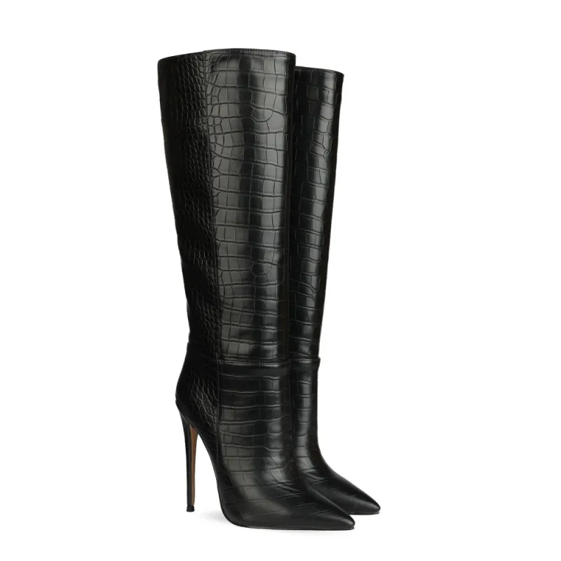 

Fashion Thigh High Women's Long Boots Autumn Winter Warm Patent Leather Female Heels Black White Casual Handmade Ladies Shoes