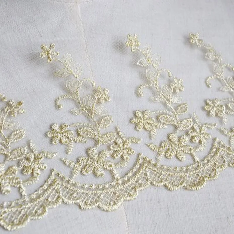 1 ярд Вышивка Тюль кружевная ткань ширина 19 см золотая лента Золотая отделка