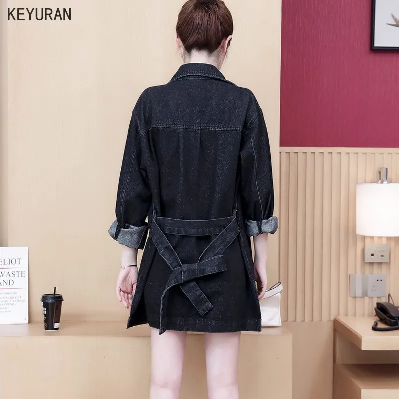 Женское джинсовое пальто с длинным рукавом размера плюс однотонные джинсы