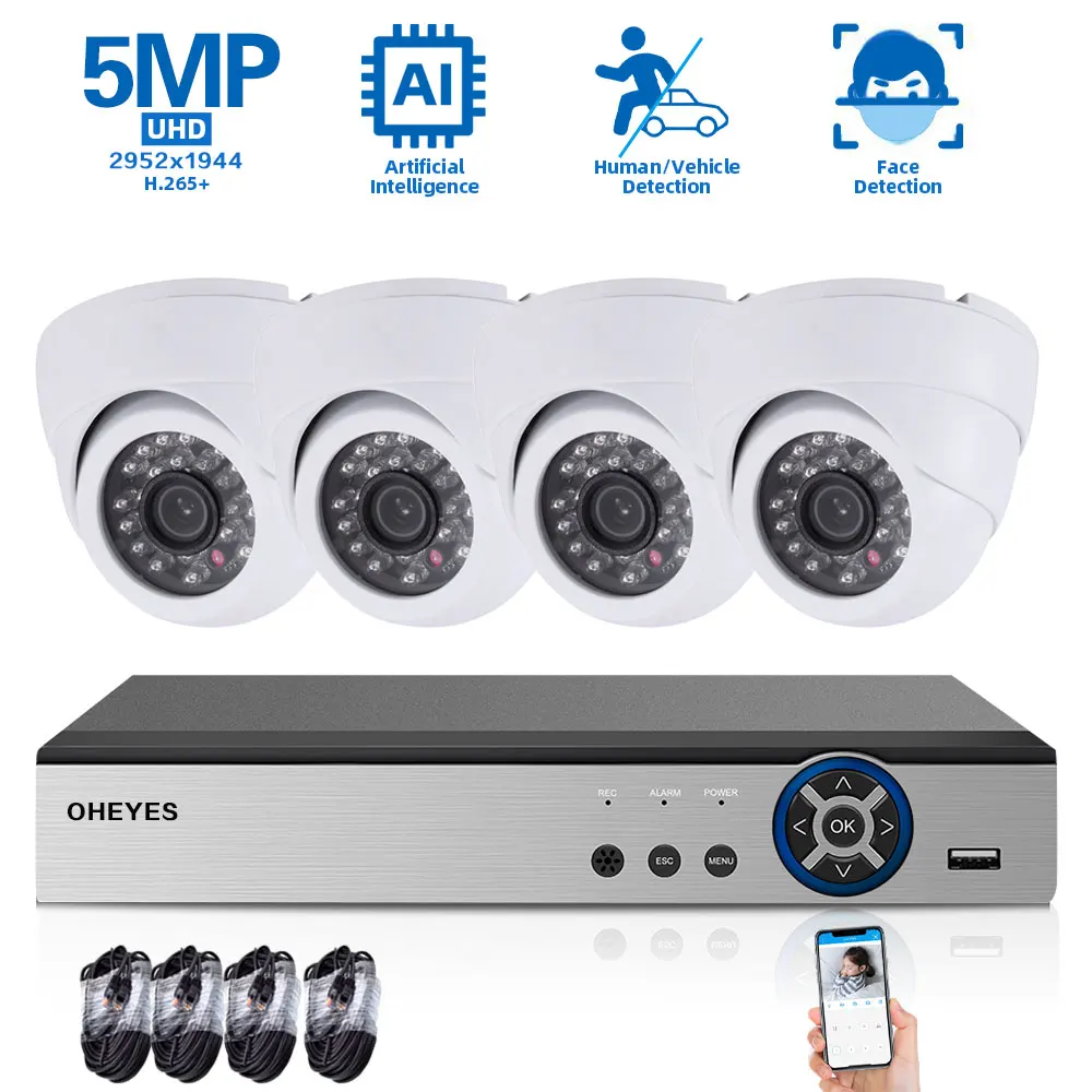 

CCTV Video Surveillance System Kit 4CH POE NVR Security Camera System Outdoor Face Detection POE NVR Kit 5MP IP Dome Camera Set