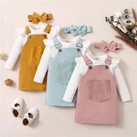 baby girl clothes sets white knitted pullover top solid suspender dress headband 1 5y toddler kids spring fall casual outfits