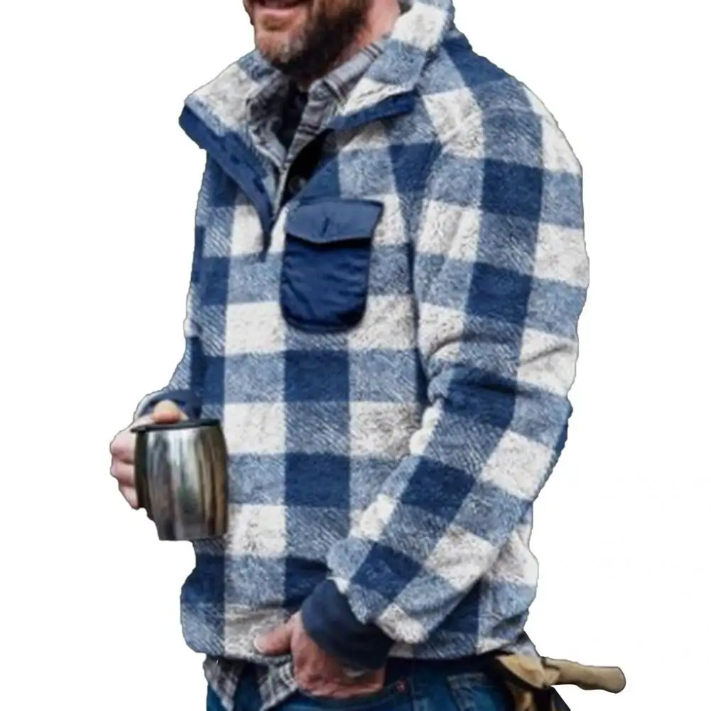

Men Sweatshirt Classic elastic cuffs Turn-down Collar Fluffy Pullover Long Sleeve Autumn Winter Thicken Plush Men Sweatshirt