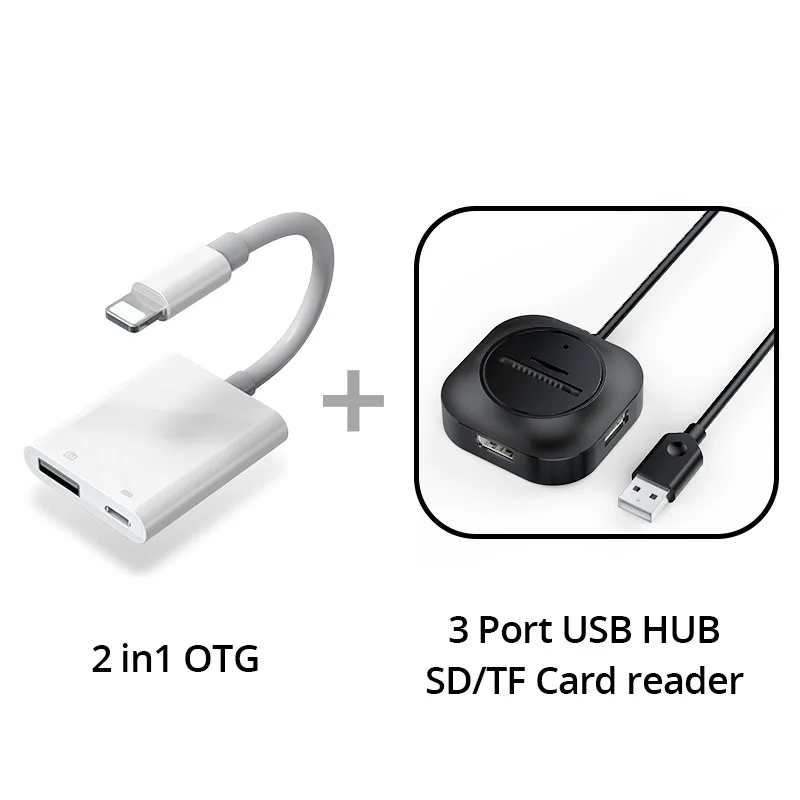 PZOZ, 2 в 1, OTG, для Apple iPhone, USB, устройство для чтения камер, зарядный кабель для IPhone 11 Pro X XS Max 8 7 6, USB, устройство для чтения карт, разветвитель, концентратор - Цвет: 2 in1 OTG and 3 Port