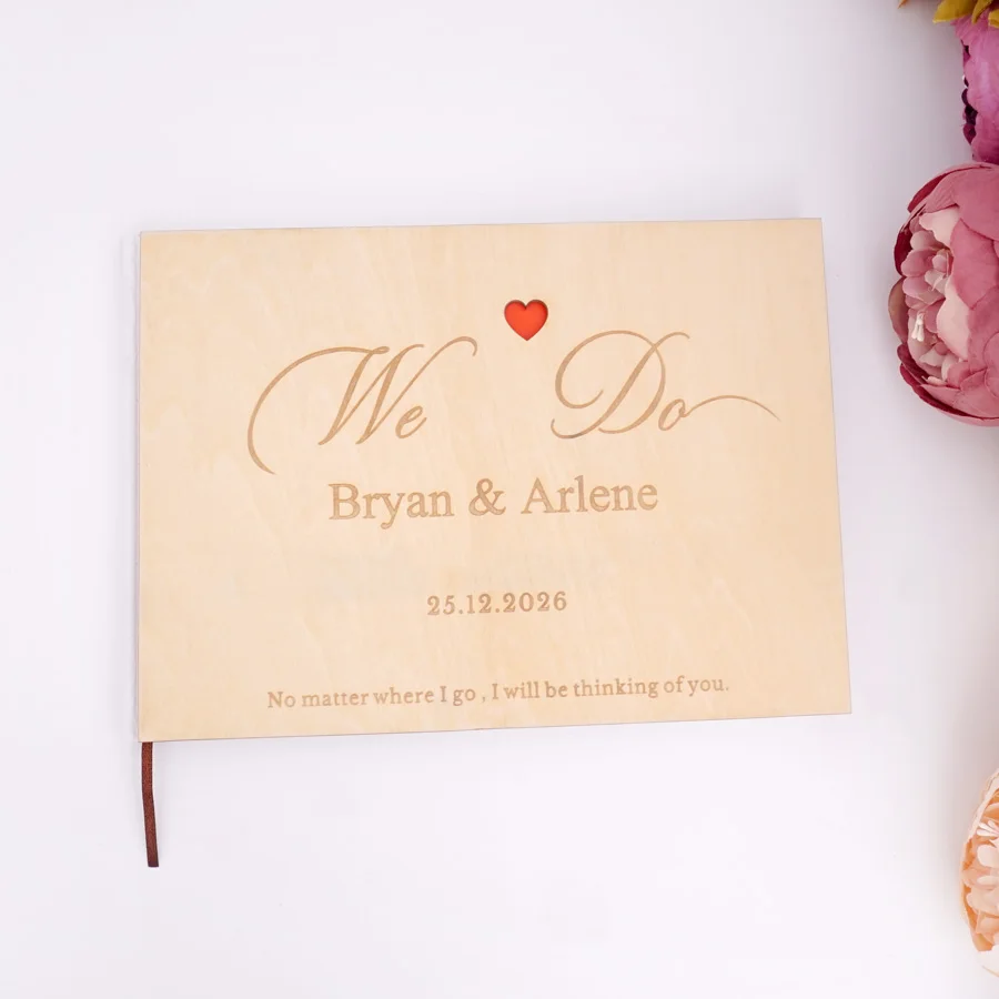 

25x18cm Personalized Hollow Out Heart Wooden Cover Custom Engraved Name Wedding Signature Guest Book Party Bride Favors