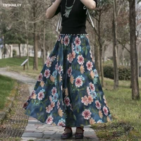 tiyihailey free shipping 2021 new fashion long maxi a line elastic waist women cotton and linen print flower green spring skirt