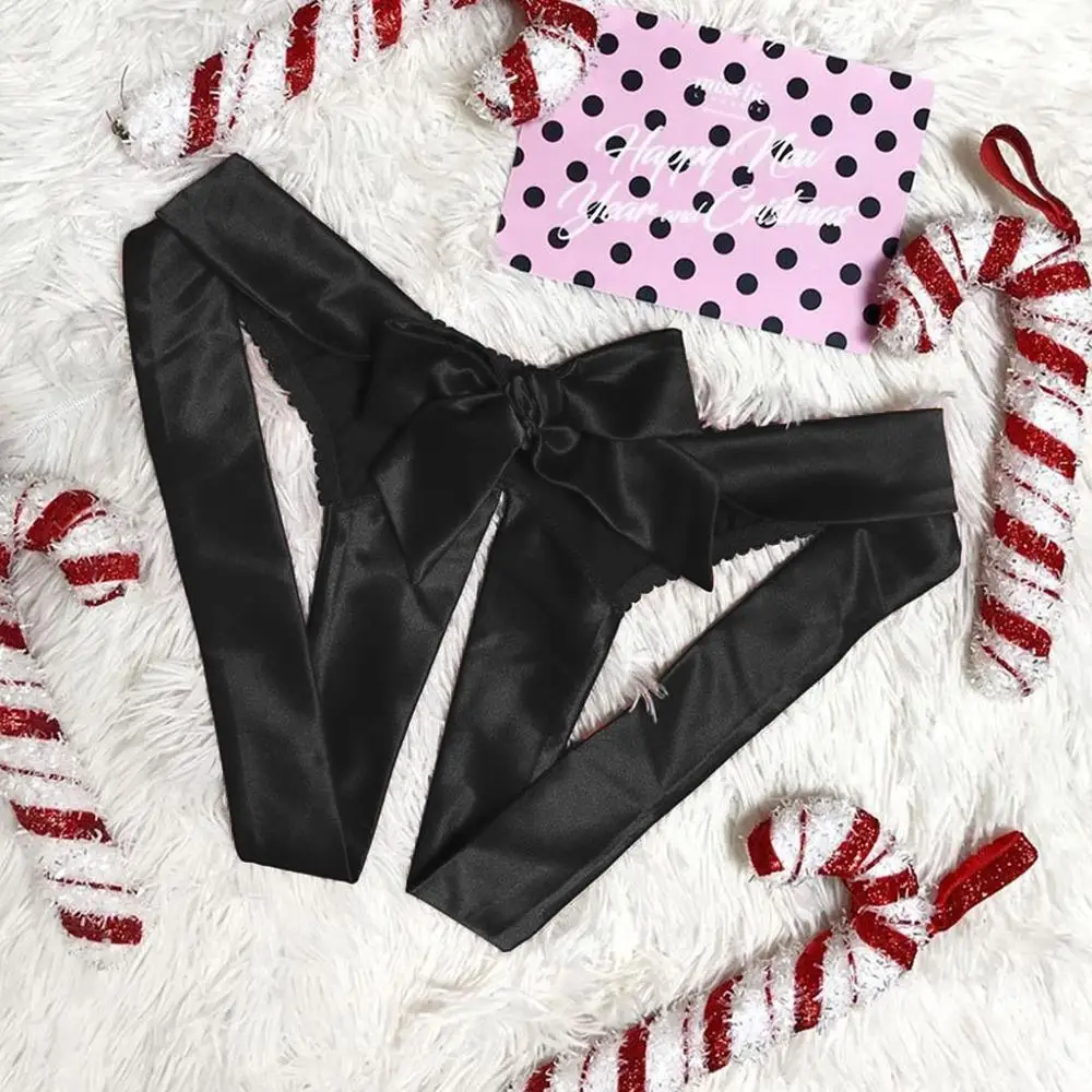 Сексуальные бесшовные трусики женские атласные шелковые ленты с бантом стринги