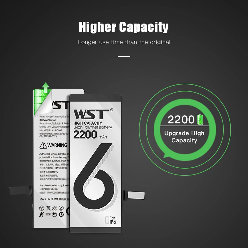wst high capacity phone battery for iphone 6 6s 7 8 plus 5 5s x replacement batteries internal bateria with full tool kits free global shipping