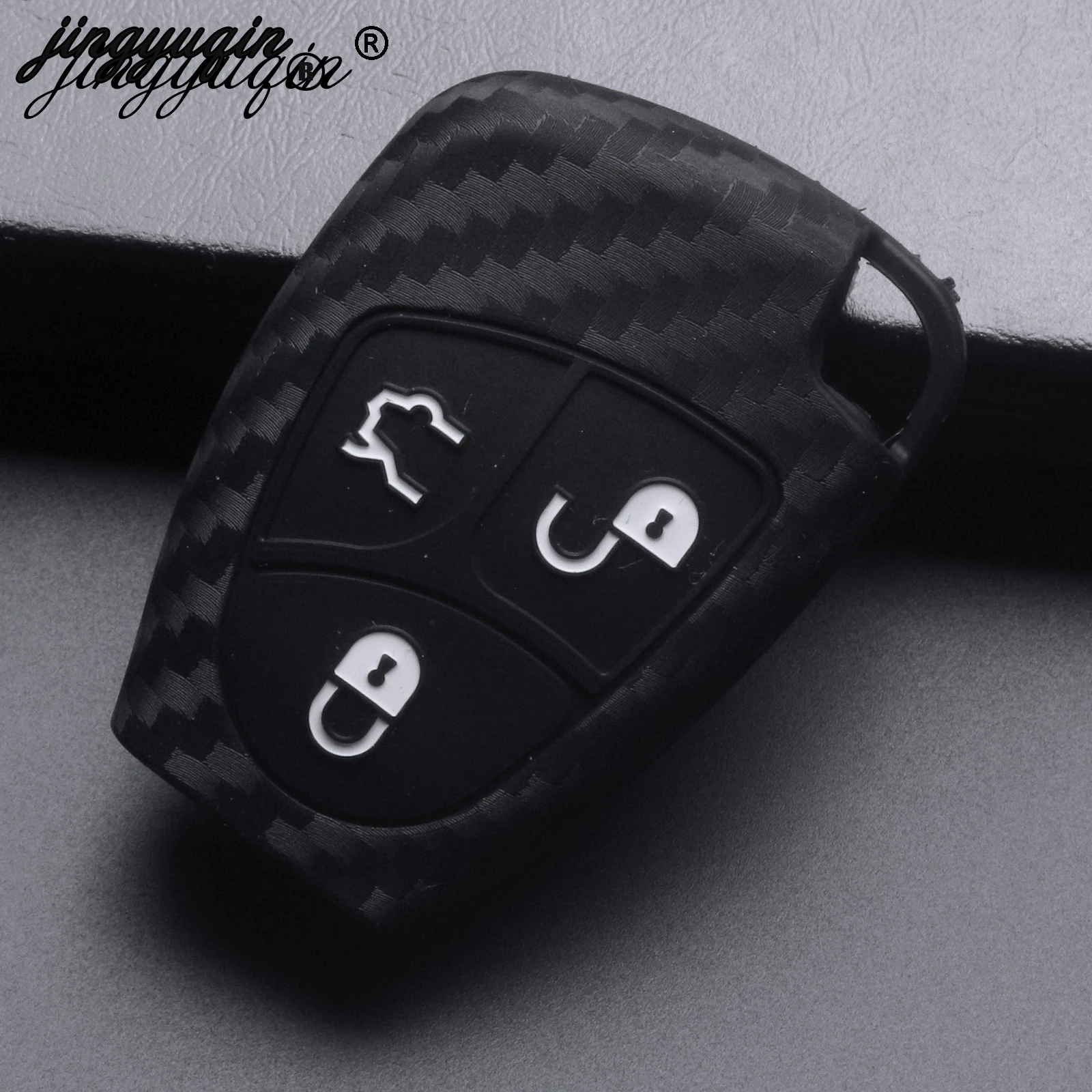 

jingyuqin For Mercedes Benz B C E ML S CLK CL 2B Key Fob Cover Carbon Fiber Car Styling 3/4 Buttons Silicone Remote Key Fob Case