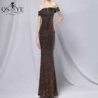 off shoulder long prom dress twill sequin evening gown side sleeves formal party dress triangle v net mermaid women black gown