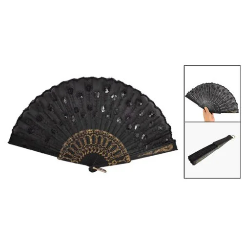 

Black Plastic Frame Embroidery Floral Detail Folding Hand Fan