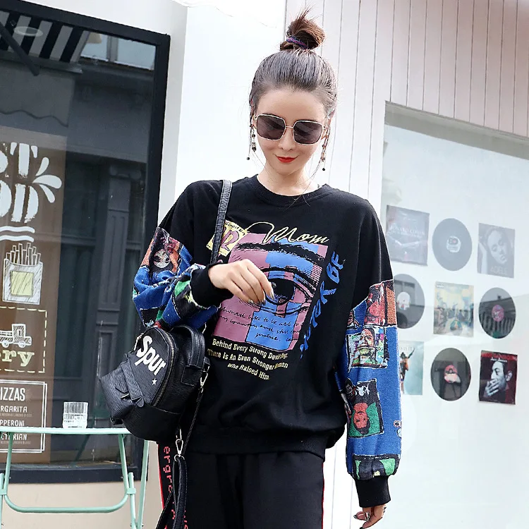 Vefadisa Autumn Woman Cotton Patchwork Printed Coat Full Sleeve O-Neck Casual Pullover Regular Length 2019 QYF079 | Женская одежда