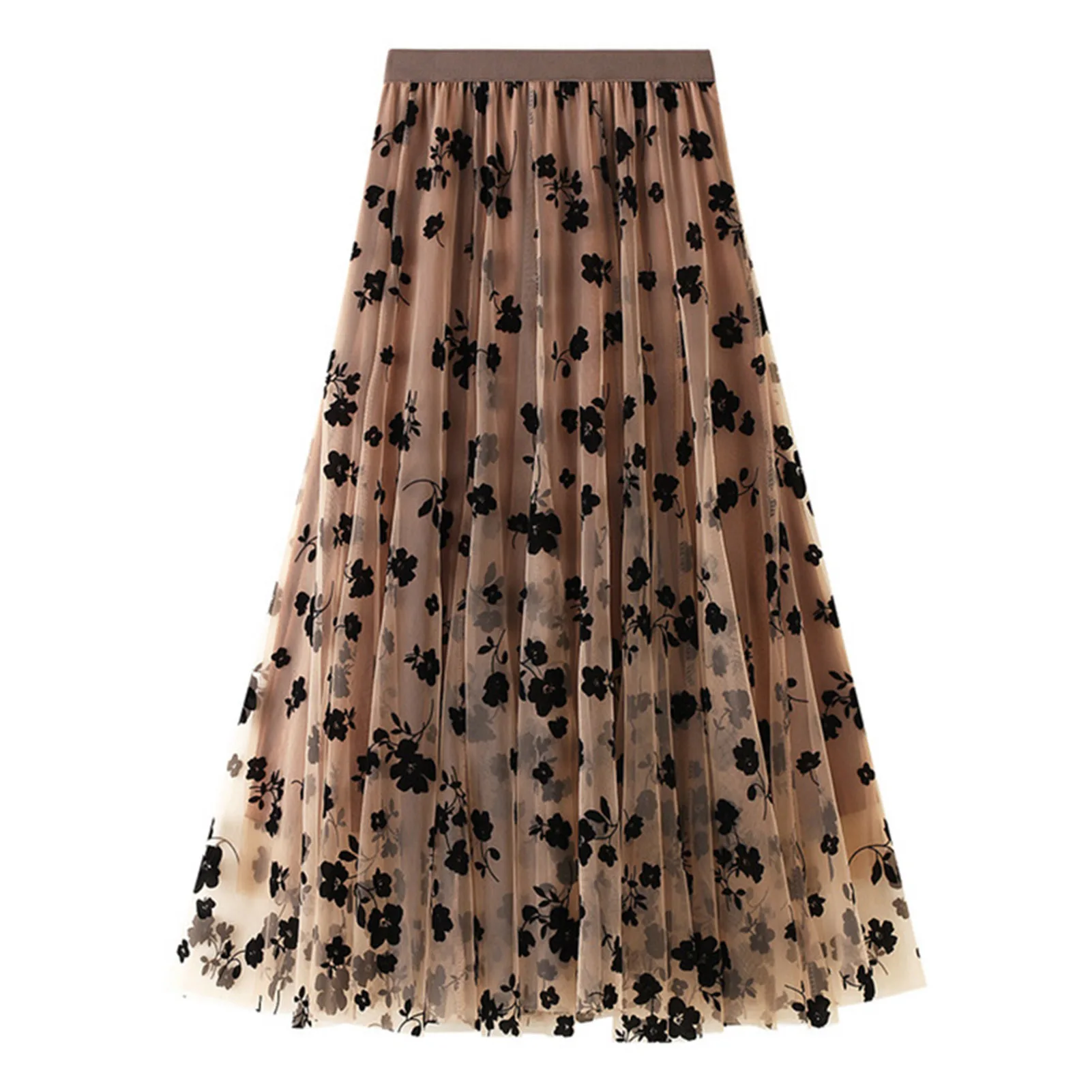 

Newly 2021 Fashion Mid-Length Mesh Skirt Black Cute Clover Print For Women Ladies m99