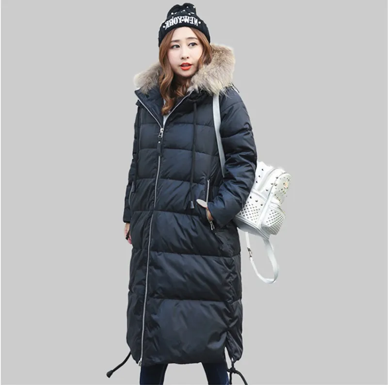 Женская куртка с воротником из меха енота 90% утиного пуха женская теплая зимняя