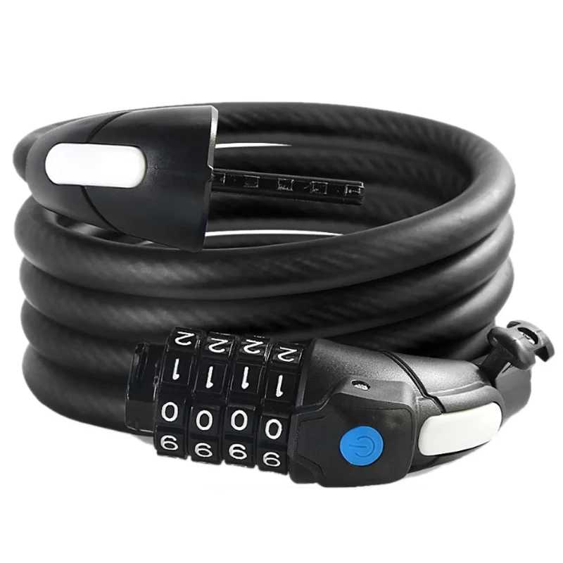 Bike Lock 4 Digit Code Combination Bicycle Security Steel Cable Spiral Cycling with Holder &amp LED Ligh | Спорт и развлечения