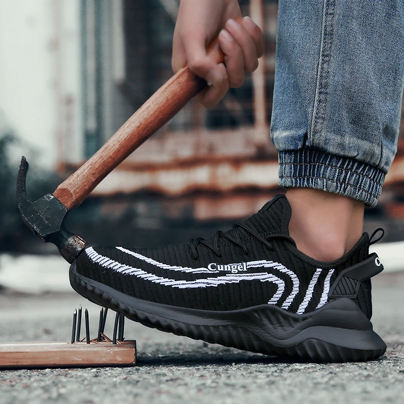 

Original Men Fashion Sneakers Rubber Sole Men Working Safety Shoes Steel Toe Adult Casual Shoe Mesh Breathable Walking Shoes Man