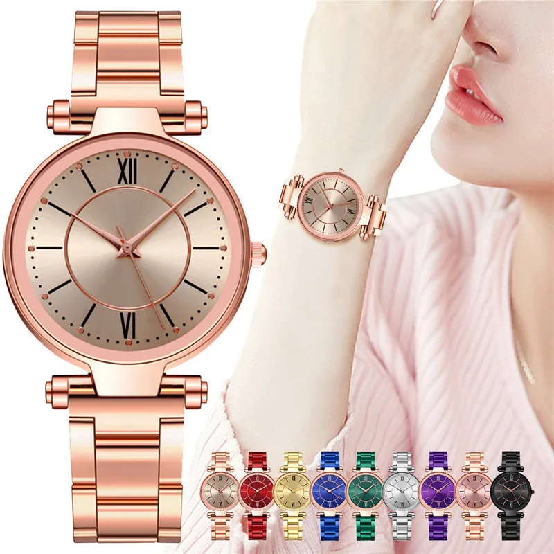 

Fashion Women Roma Numbers Watches Luxury Ladies Stainless Steel Quartz Wristwatches Clock Relogio Feminino Montre Femme