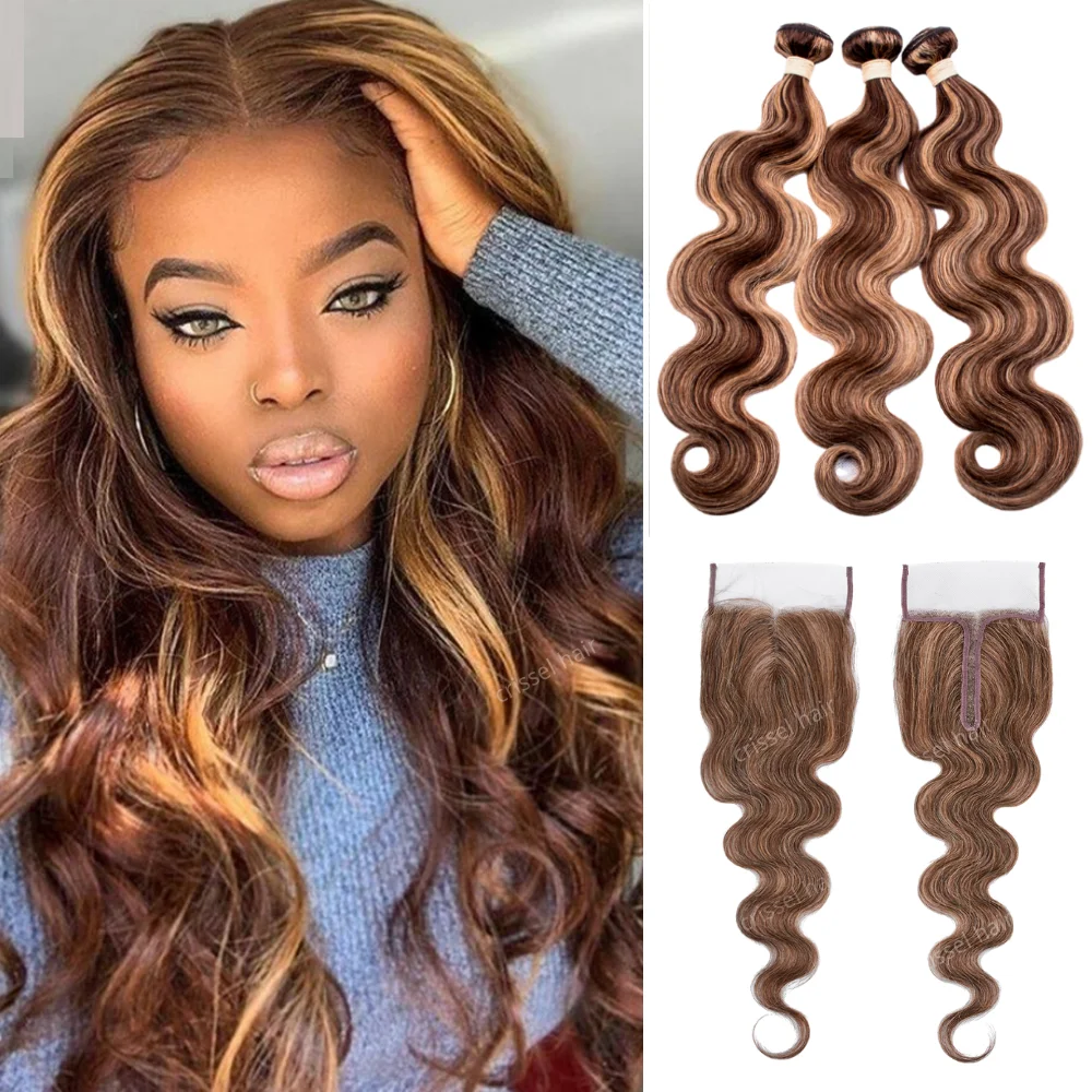 Crissel Выделите перуанские Волнистые пряди с закрытием 30 дюймов Remy (Реми) Пряди