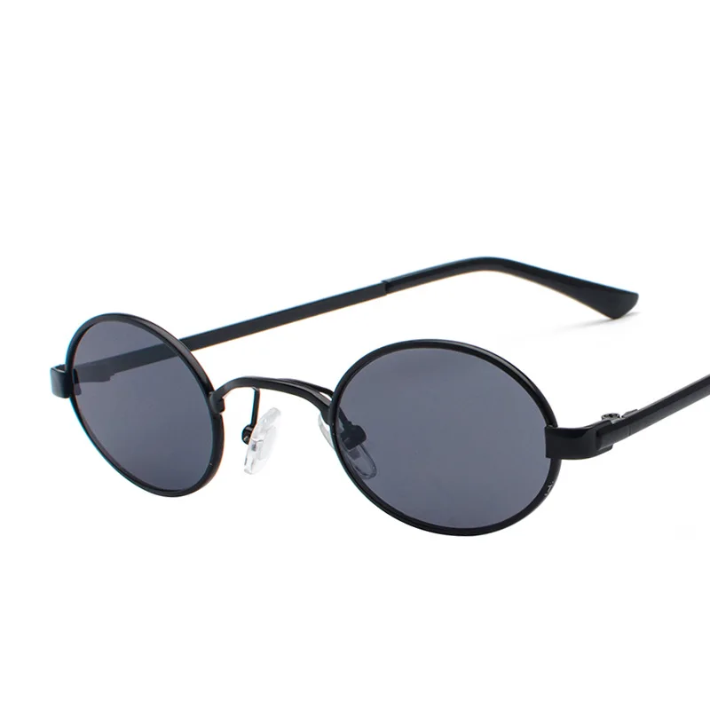 

Ladies Retro Classic Small Oval Sunglasses Men Brand Designer Sun Glasses Women Vintage Metal Frame Black lens Eyewear UV400