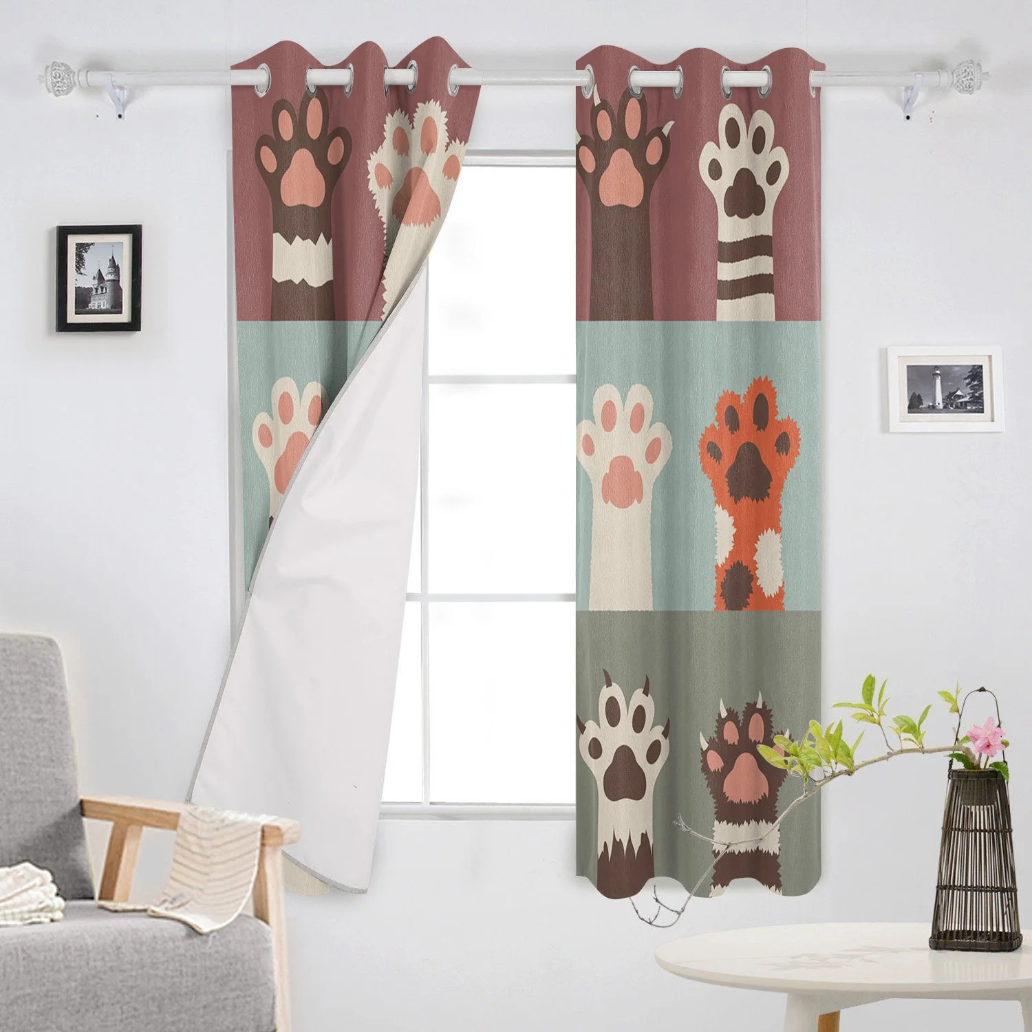 Cat Paw Animal Cartoon Window Treatments Curtains Valance Blinds Living Room Bedroom Outdoor Indoor Drapes Decor Curtain | Дом и сад