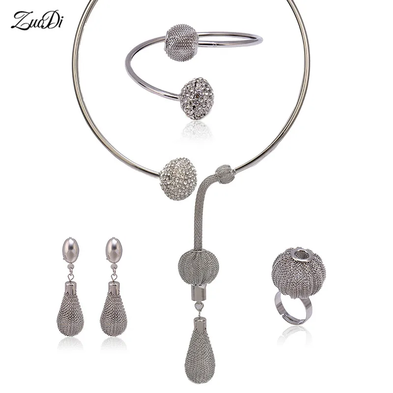 

ZuoDi 2019 Exquisite Dubai Sliver Plated Jewelry Set wholesale Nigerian Wedding Women Fashion African Beads Jewelry Set Brand