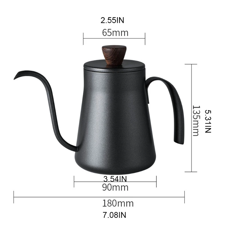

H7EA Black Gooseneck Long-Mouthed Handmade Coffee Pot 400ml Pour Over Drip Type