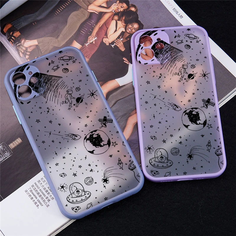 Милые смешные чехлы для телефонов с изображением астронавтов, пришельцев, НЛО, планет и звезд для iPhone 13 12 Mini 11 Pro X XS XR Max 7 8 6 6S Plus SE 2020 с задней крышкой.