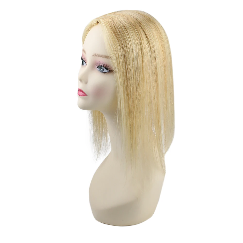 

Ugeat Hair Toppers Human Hair Highlight Color 16 and 22 Light Blonde Hair Pieces 5*5Inch Mono Base Crown Hair Extensions