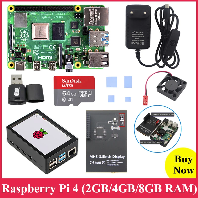 Raspberry Pi 4 платы с MHS 3 5 дюймов сенсорный экран ABS чехол источник питания sd карта