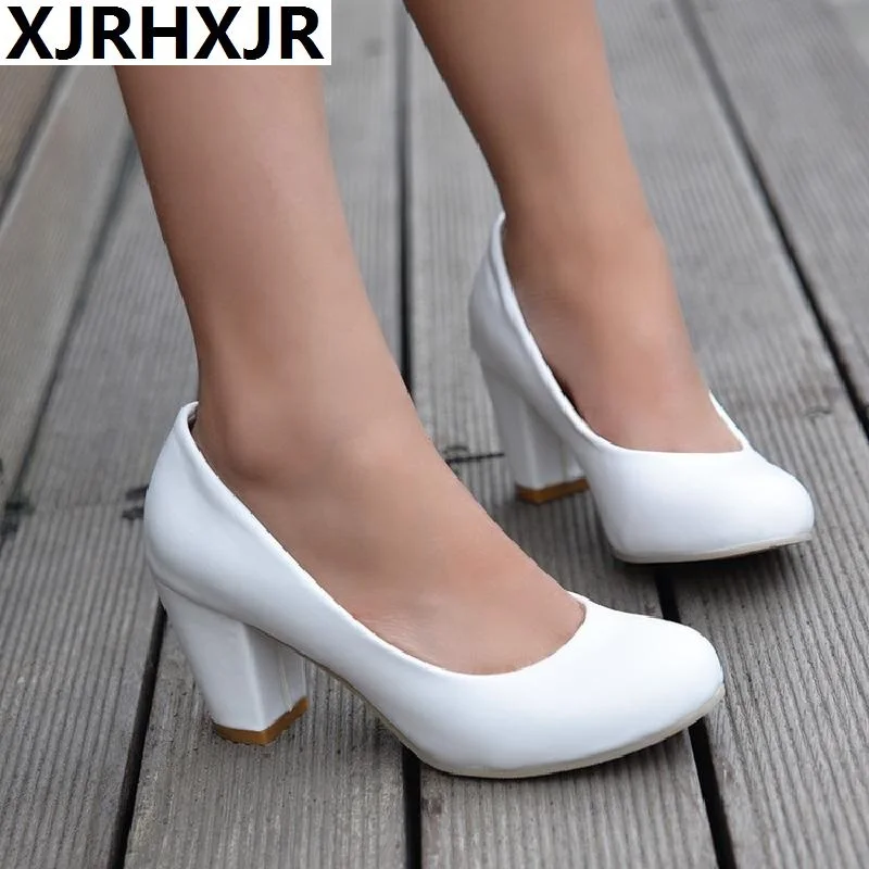 XJRHXJR 2019 новые полусапожки на высоком квадратном каблуке круглый носок туфли с