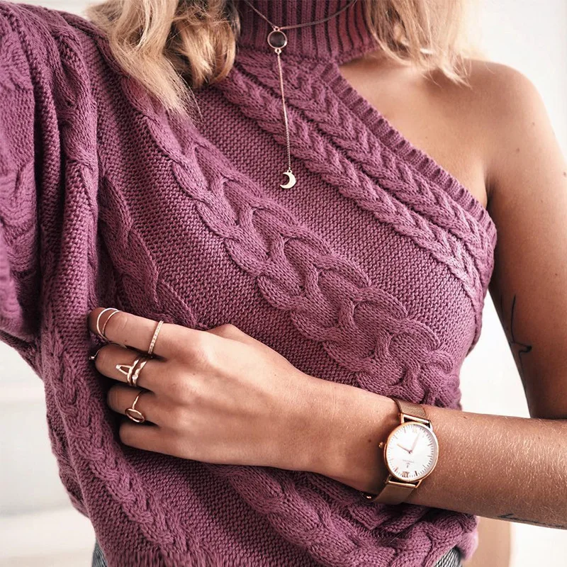 OMCHION Pull Femme 2021 осенний свитер с воротником хомут Женский Повседневный пикантный