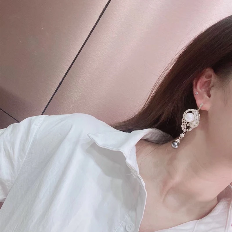 Леопардовые серьги подвески S925 с черным жемчугом циркониевые бусины ААА