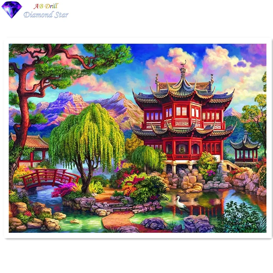 

5D AB drill Square/Round Diy Diamond Painting Mosaic Embroidery Cross Stitch Ancient Building Home Decoration Gift