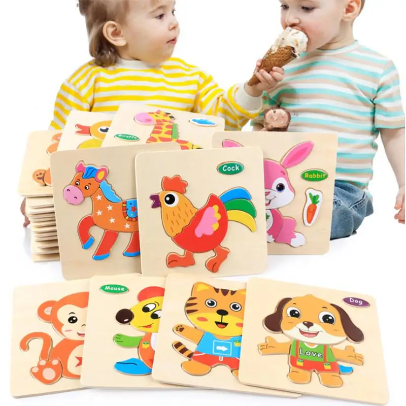 

Baby Toys Wooden 3d Puzzle Cartoon Animal Intelligence Kids Educational Brain Teaser Children Tangram Shapes Learning Jigsaw