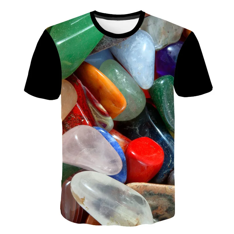 

Summer new 3D men's T-shirt oversized loose clothes retro short sleeve fashion American route colorful stone printed O-neck T-sh
