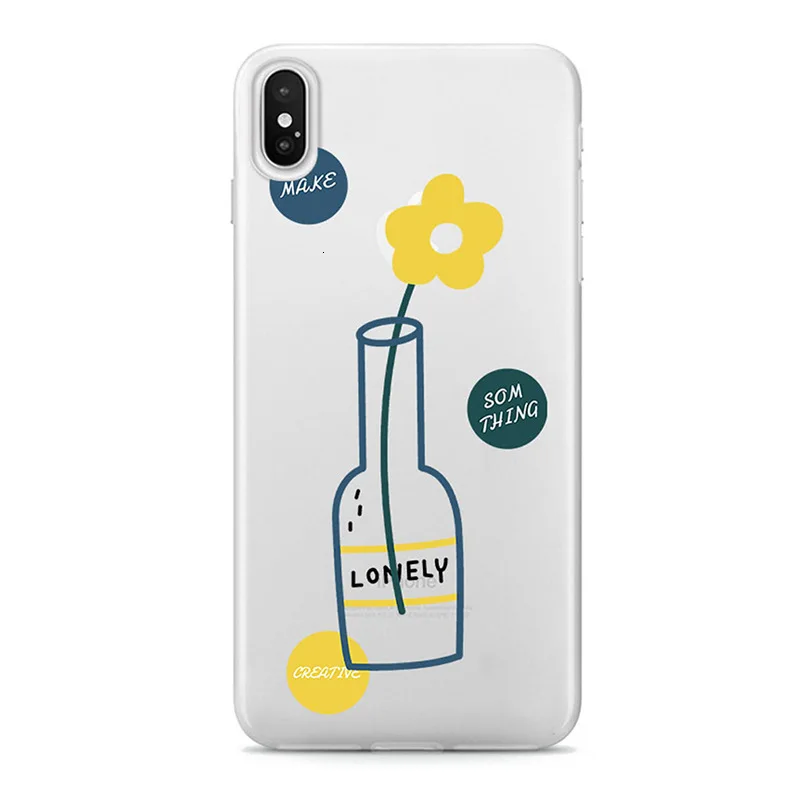 Small fresh vase flower arrangement silicone phone case for iPhone11 X S XR XS Max 8 7 6S Plus transparent protection back cover |