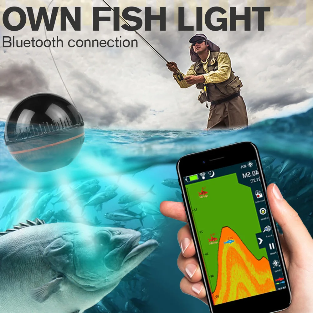 

XA-02 Wireless Fish Finder Echo Sounder Portable Sonar 48m Smart Bluetooth Detector Fishing Alarm Compatible with IOS & Android