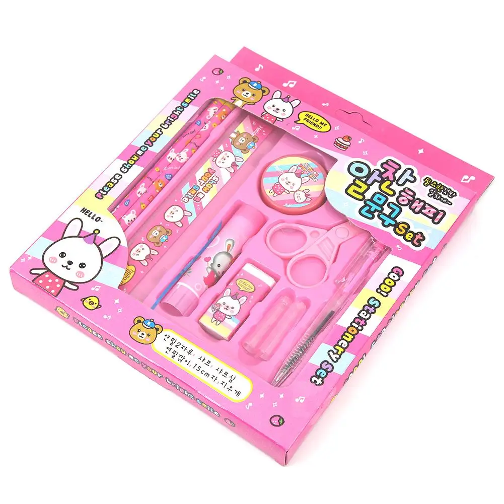 

9pcs Cartoon Cute Stationery Set Practical Delicate Superior Quality Durable Pencil Sharpener Scissor Earser Children Supply