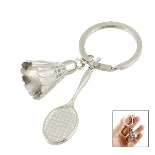 

Silver Tone Metal Battledore Badminton Ball Pendant Keyrings for Lovers