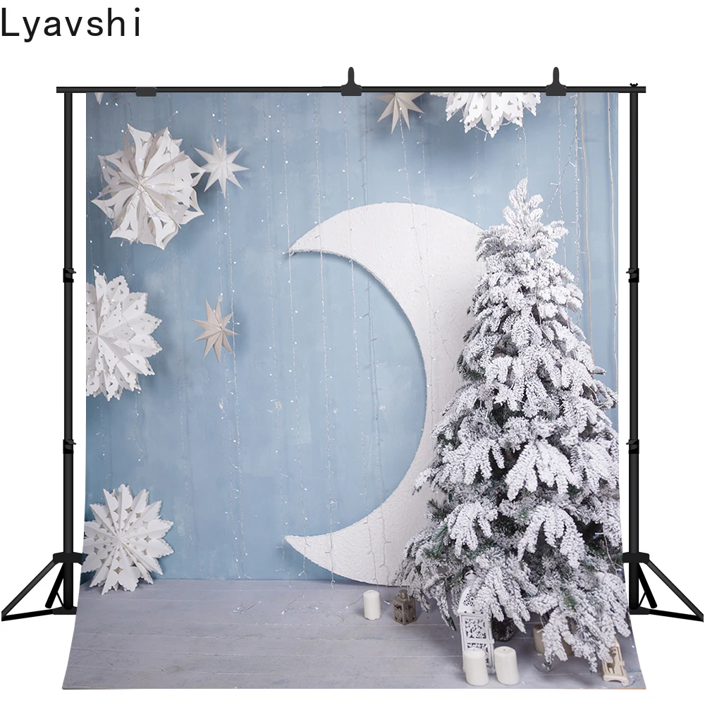

Фон Lyavshi с изображением Луны звезд рождественской елки для детской фотосъемки