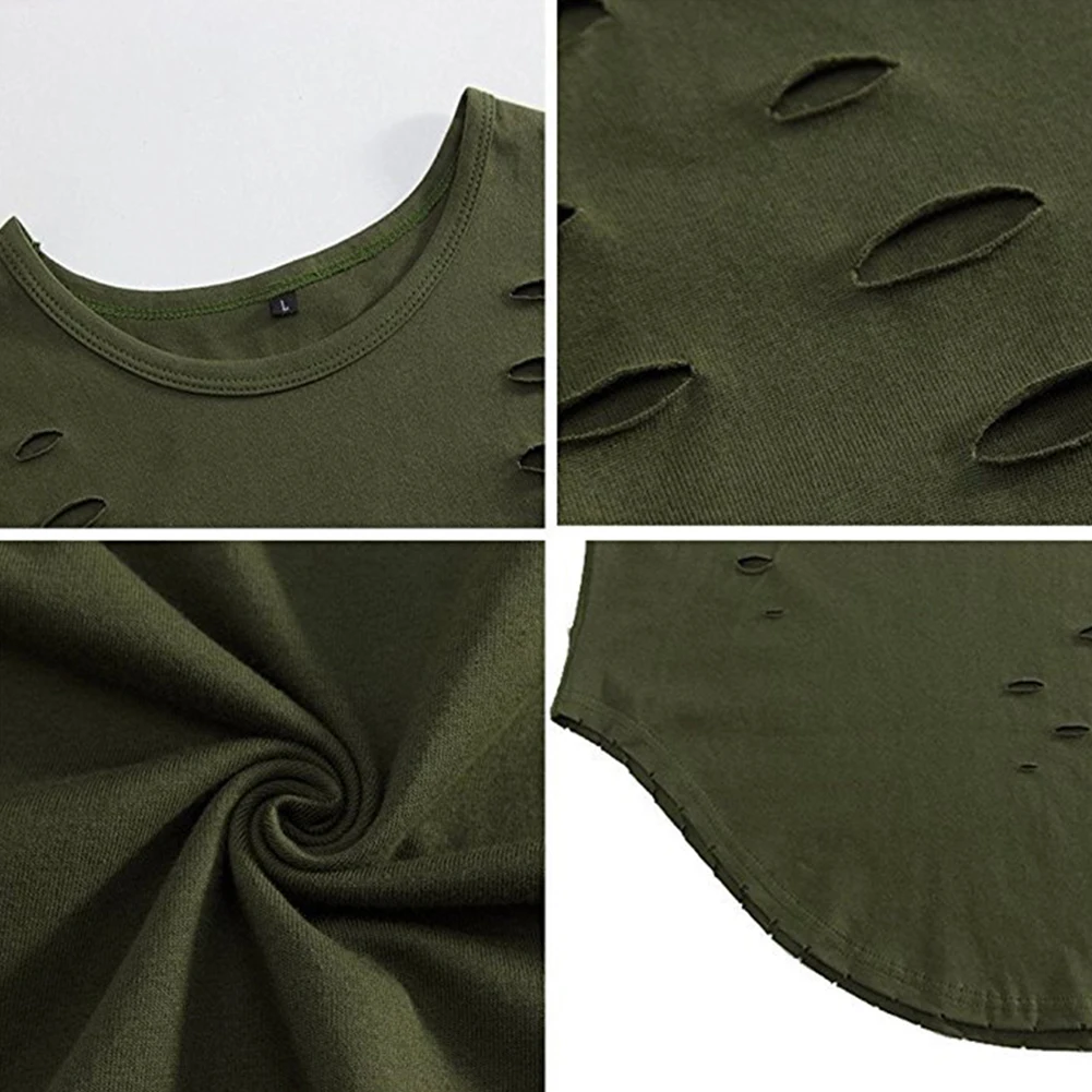 

New Men Fashion Hole Design Fitness T-shirt Summer Solid Slim Fit Hip Hop T-shirt Streetwear Soft Comfort cool Streetwear TShirt