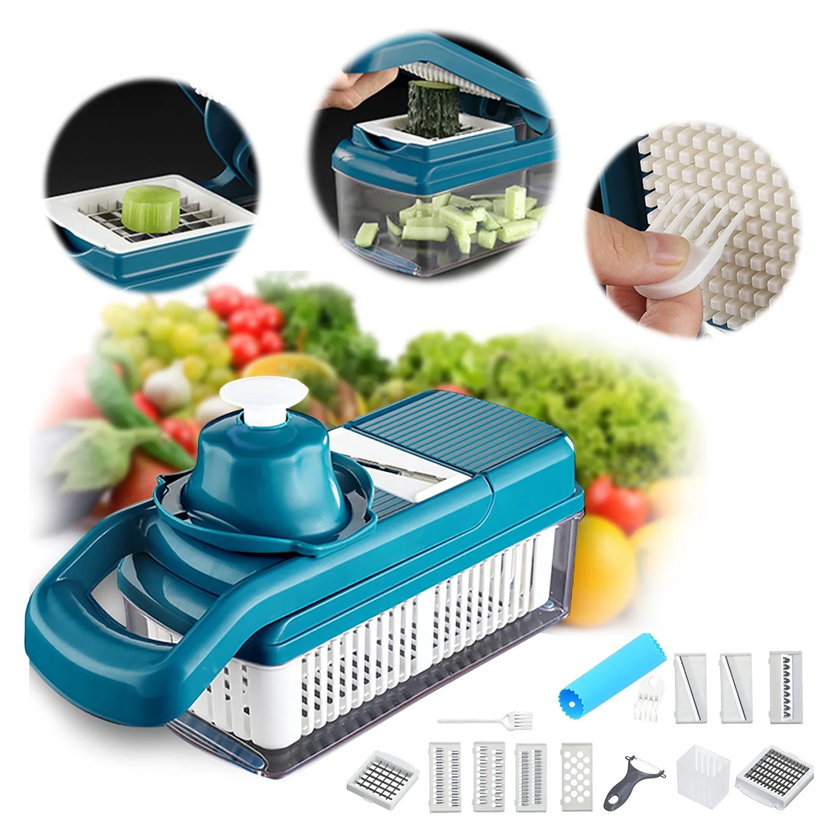 

Multifunctional Vegetable Cutter Fruit Slicer Grater Shredders Drain Basket Slicers 11 In 1 Gadgets Kitchen Accessories