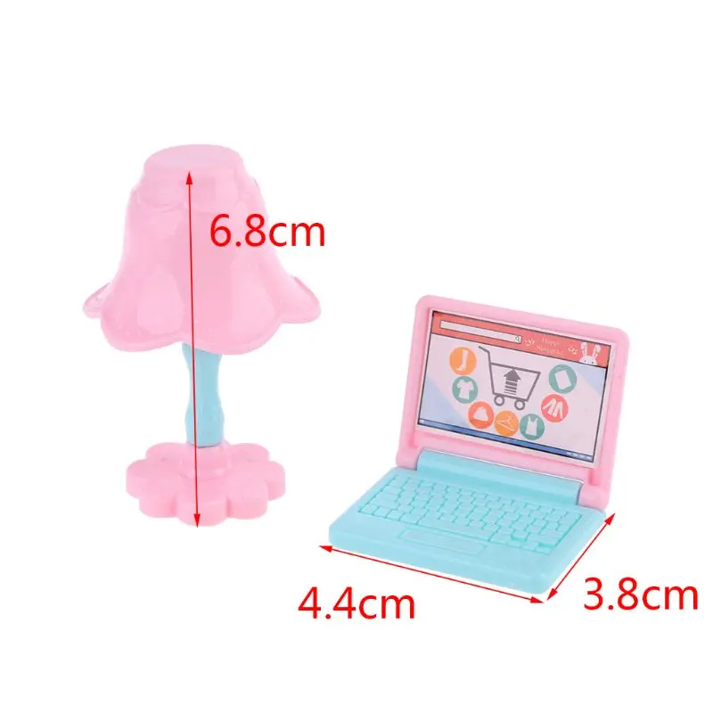 Casa de mu&ntilde;ecas creativa en miniatura para ni&ntilde;os, l&aacute;mpara de escritorio de computadora port&aacute;til moderna, muebles, juguete de imitaci&oacute;n-0